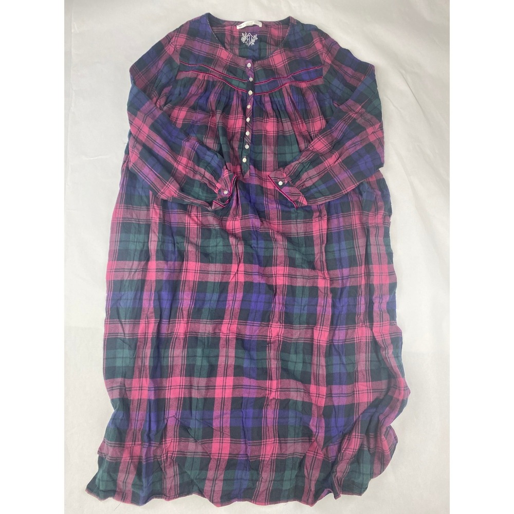 Eileen West Flannel Nightgown Long Sleeve Long Size XL Plaid